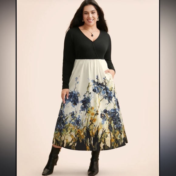 BloomChic Dresses & Skirts - BloomChic Floral Elegance Maxi Skirt Black, Cream, and Blue size 22-24